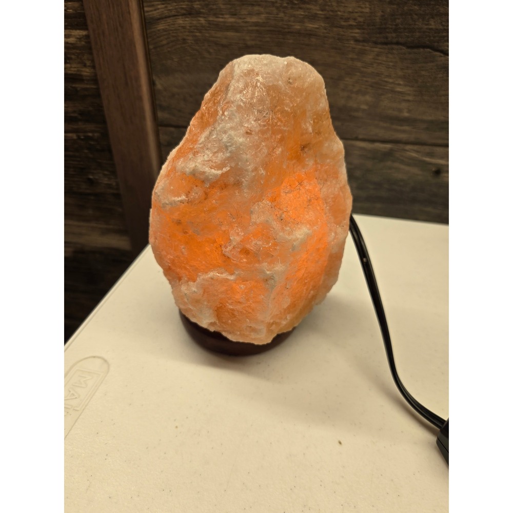 Natural Himalayan Pink Salt Lamp with Dimmer Switch and Wooden Base Orange Glow